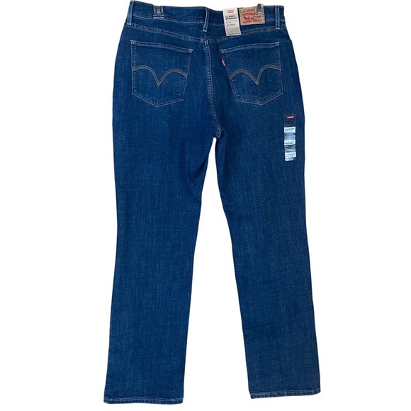 Levis Classic Straight Jeans Women 14/32 Mid Rise Dark Wash Sculpt Hypersoft NEW - Picture 2 of 9